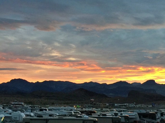 motorhomes and sunset